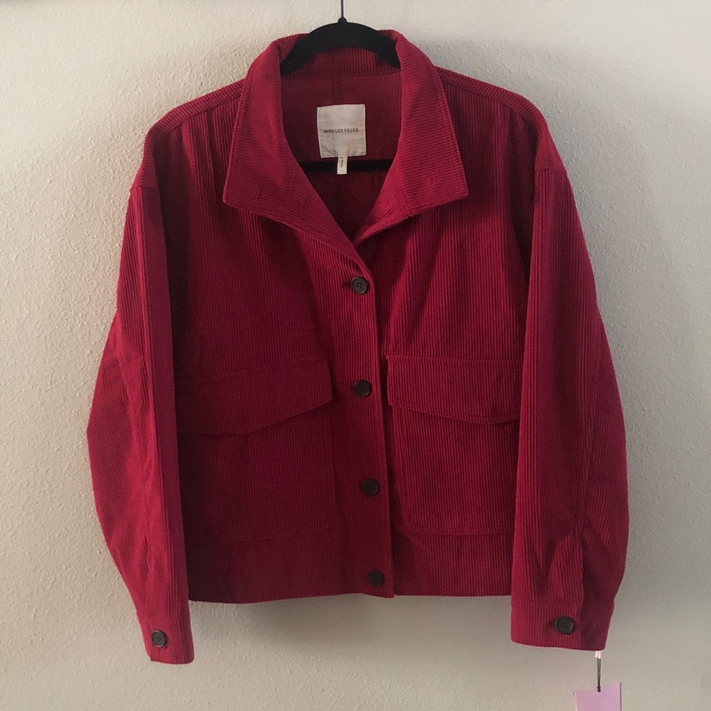 Avec les Filles Burgandy red Corduroy Boxy crop Jacket/Shacket NWT Anthropologie